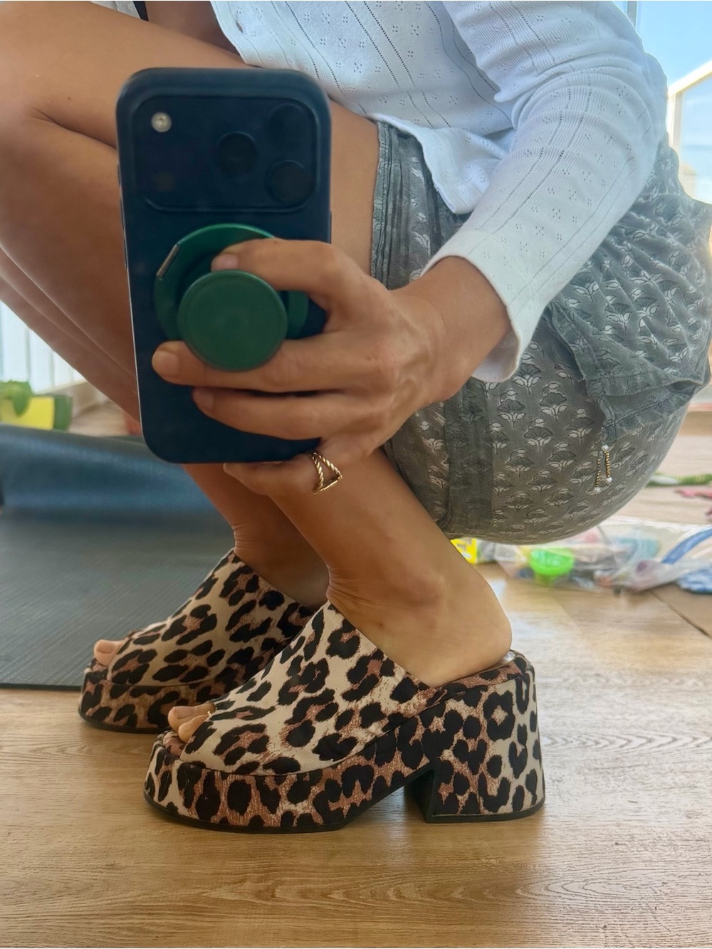 Ganni Leopard Print Platform Mule Heels - Women Shoes